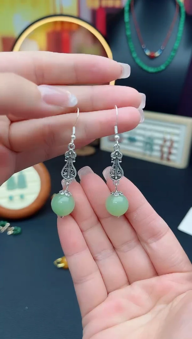 东陵石银S925镶嵌耳饰211000