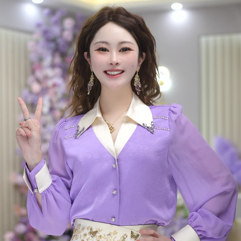 【阑珊】春季新款洋气减龄时尚衬衫长袖百搭显瘦气质女士衬衣DY5456