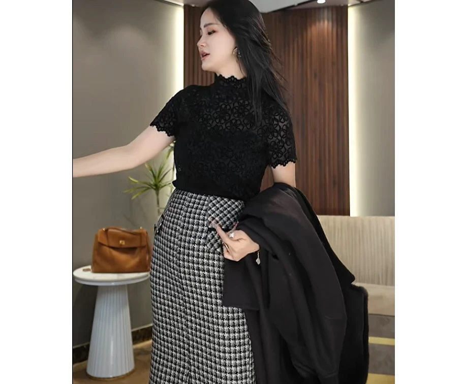 【墨韵倾城小衫】CX9107蕾丝雪绒花短袖