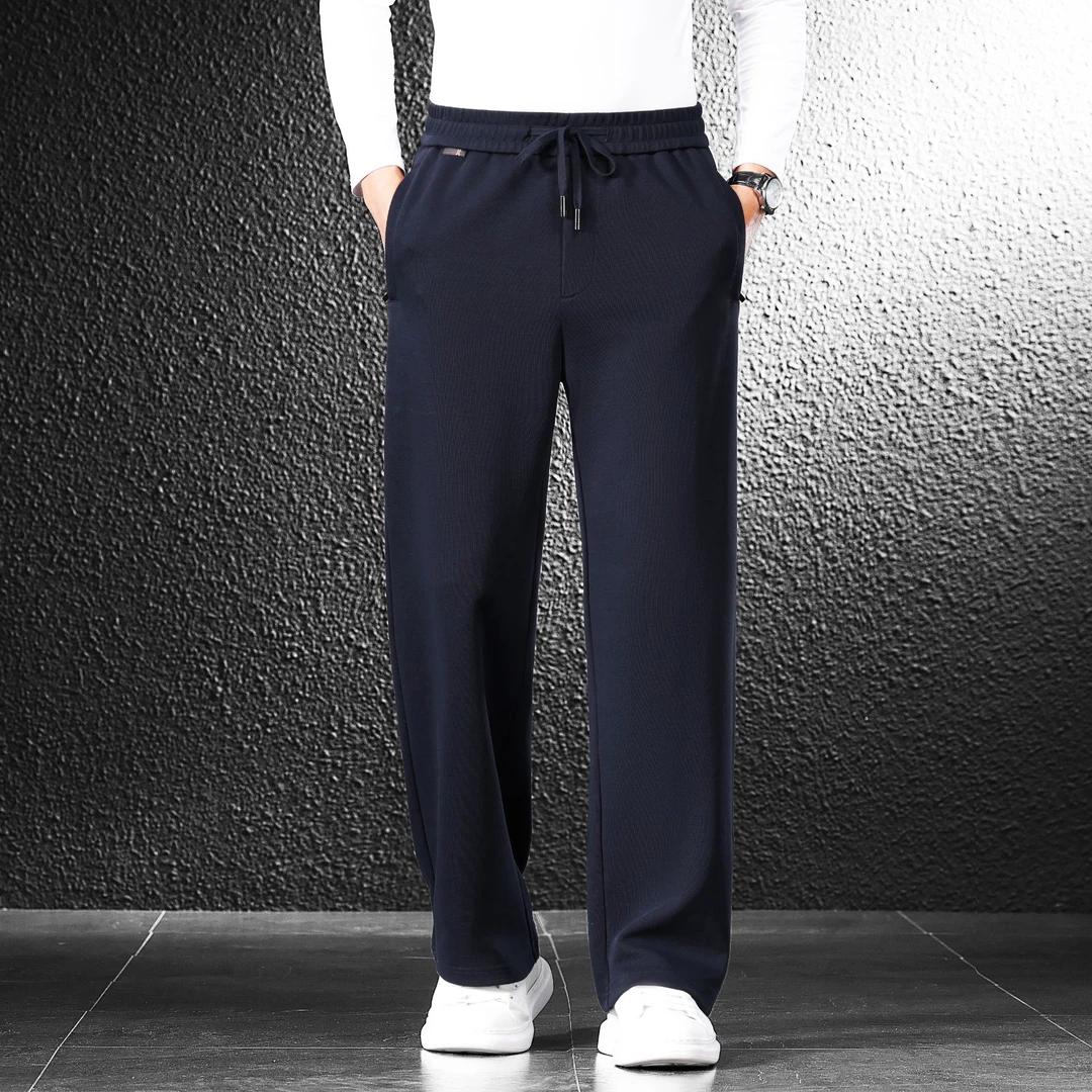 ZONGJIE香港高端潮牌商务阔腿休闲裤男款宽松弹力深蓝色休闲长裤