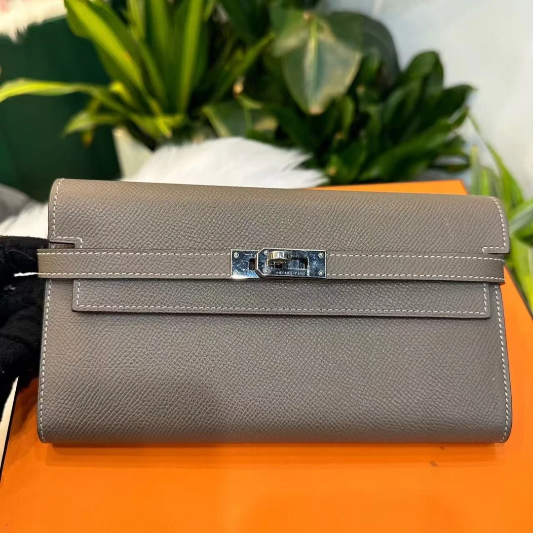 99新 Hermes/爱马仕 青奢荟/凯莉钱包大象灰//73768