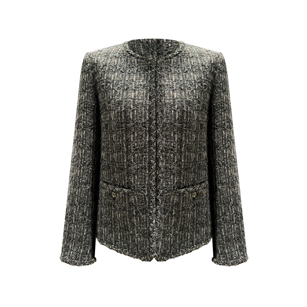 【秋冬反季特惠】高知气质灰色短款叠搭小香风外套4WCMD013