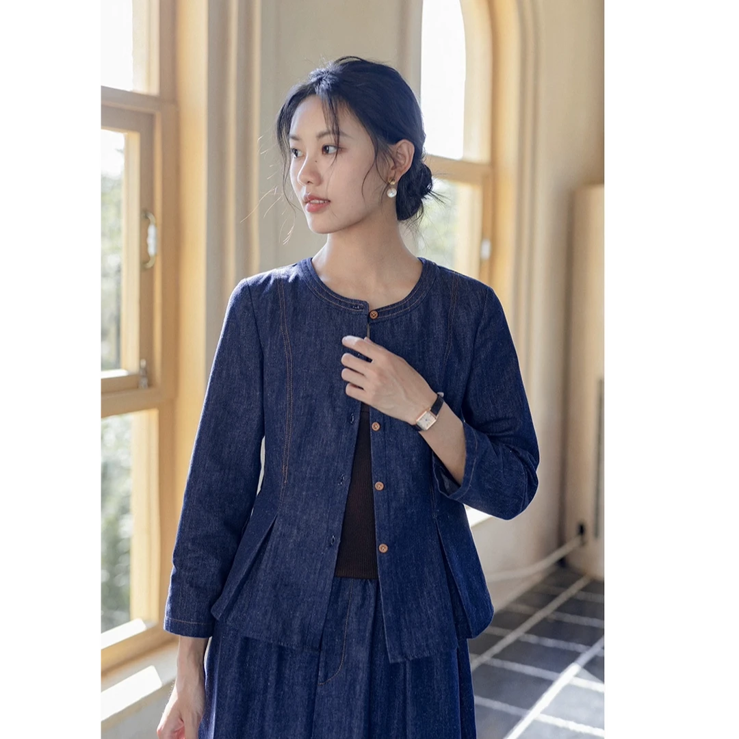 红念蓝色牛仔外套女长袖修身设计感2025秋季新款女装气质春秋上衣