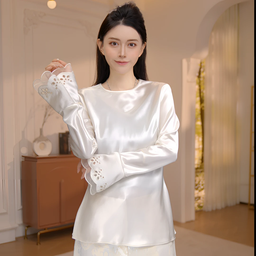 【白玉】设计感醋酸缎面打底上衣11002