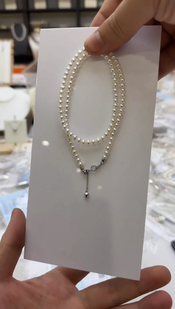 淡水珍珠银S925镶嵌项链4-5mm 爱心尾链