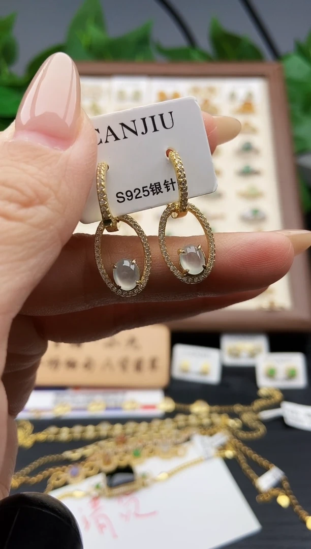 银S925镶嵌翡翠耳饰12