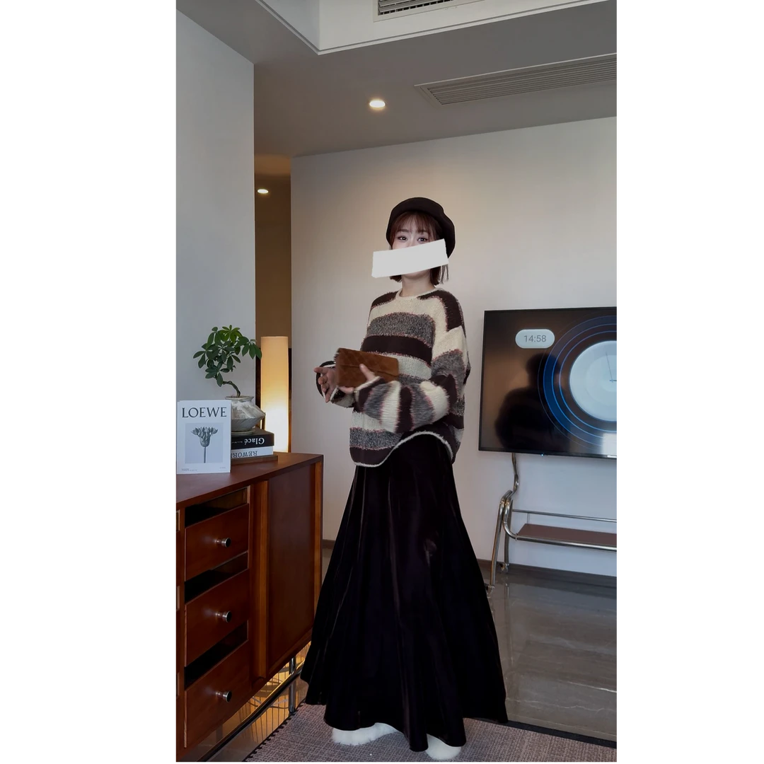 绒半裙-优雅垂感柔顺丝滑半身裙 M6667