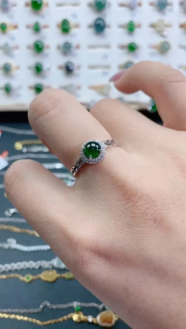 银S925镶嵌戒指翡翠天然翡翠