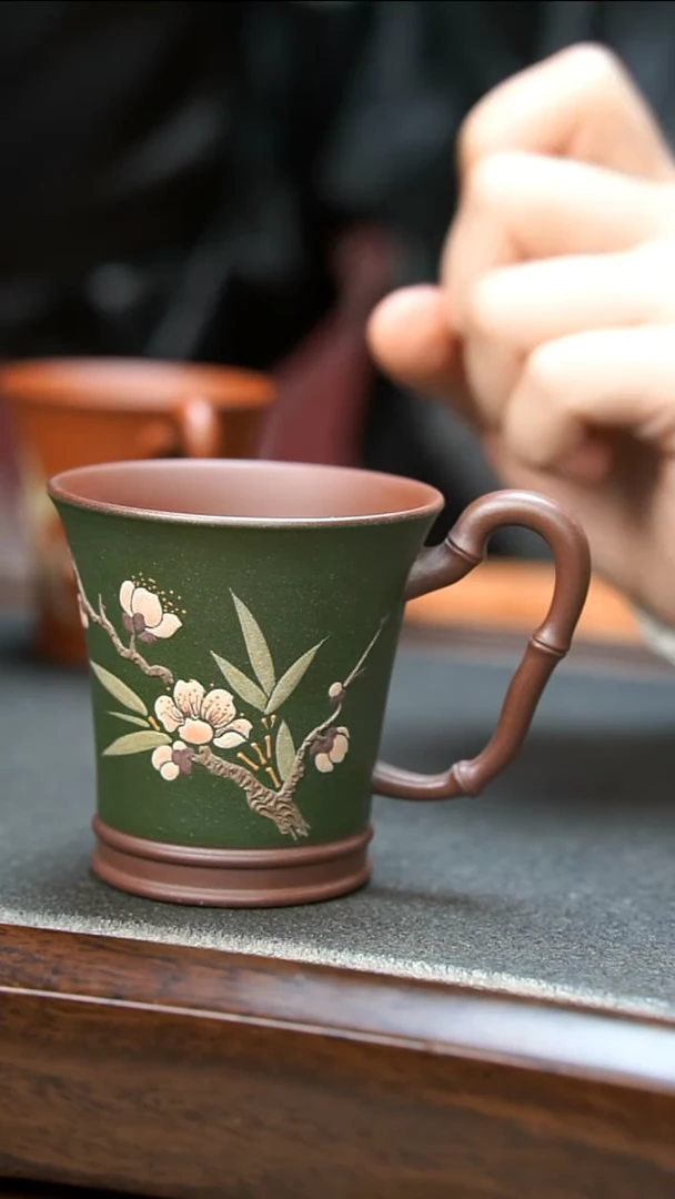 【闪购商品】紫砂茶壶绿泥桃花主人杯