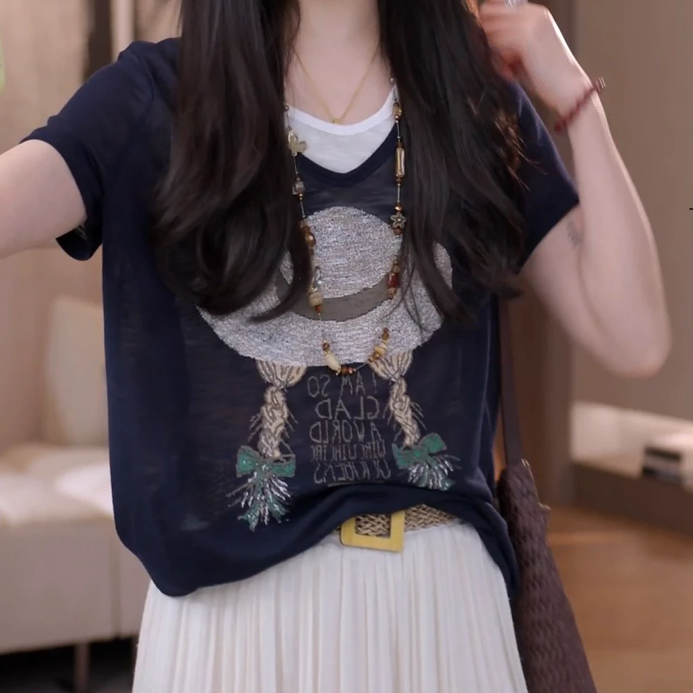 小草帽 2025春夏上新麻棉质透气清爽假两件短袖