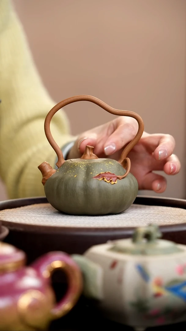 茶壶紫砂豆青砂粉浆南瓜提梁
