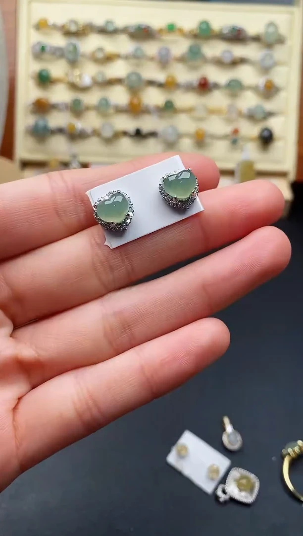 翡翠戒指银S925镶嵌天然翡翠A货111    7-5