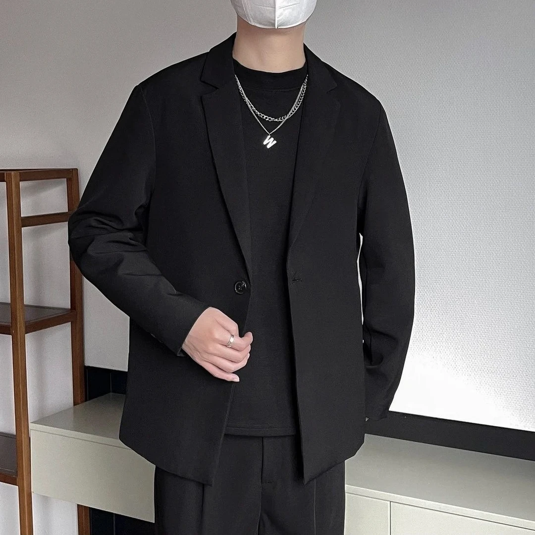 潮男前线韩版休闲百搭轻熟风宽松单排扣西装上衣外套夹克痞帅潮流