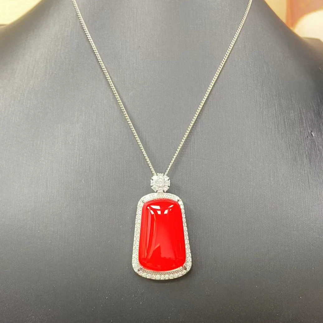 血玉红景天玛瑙吊坠40*23*13天然珠宝平安无事牌玉石挂件女送链子