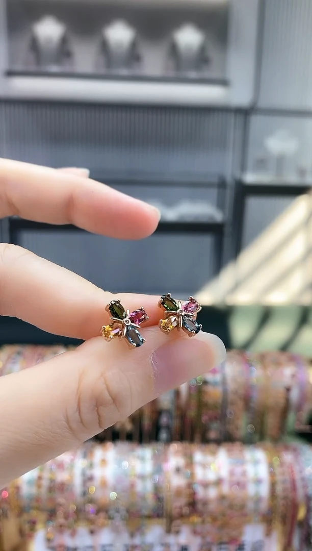 银S925镶嵌耳钉碧玺55555555