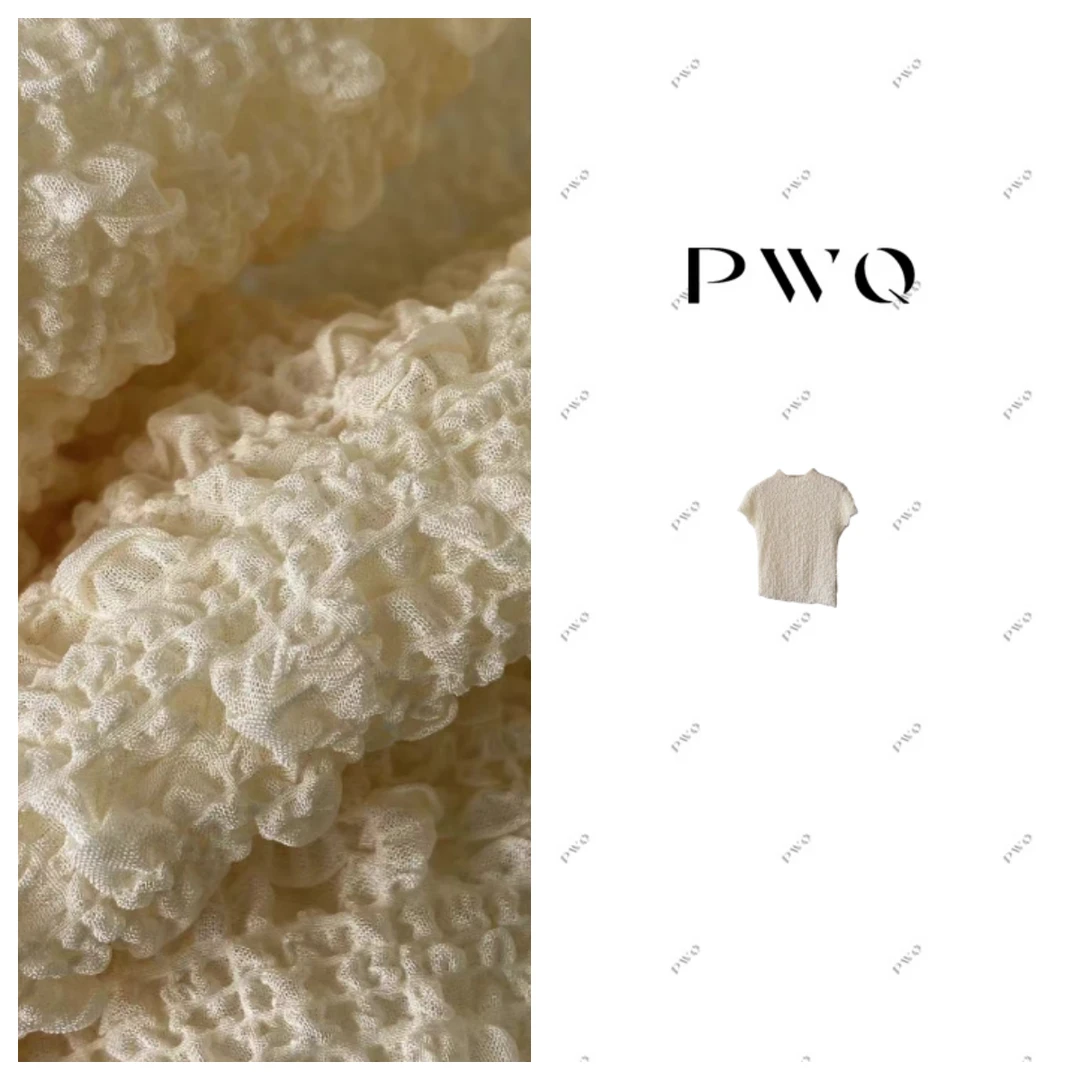 半高领真丝泡泡纱褶皱肌理感短袖桑蚕丝T恤JQ-62501