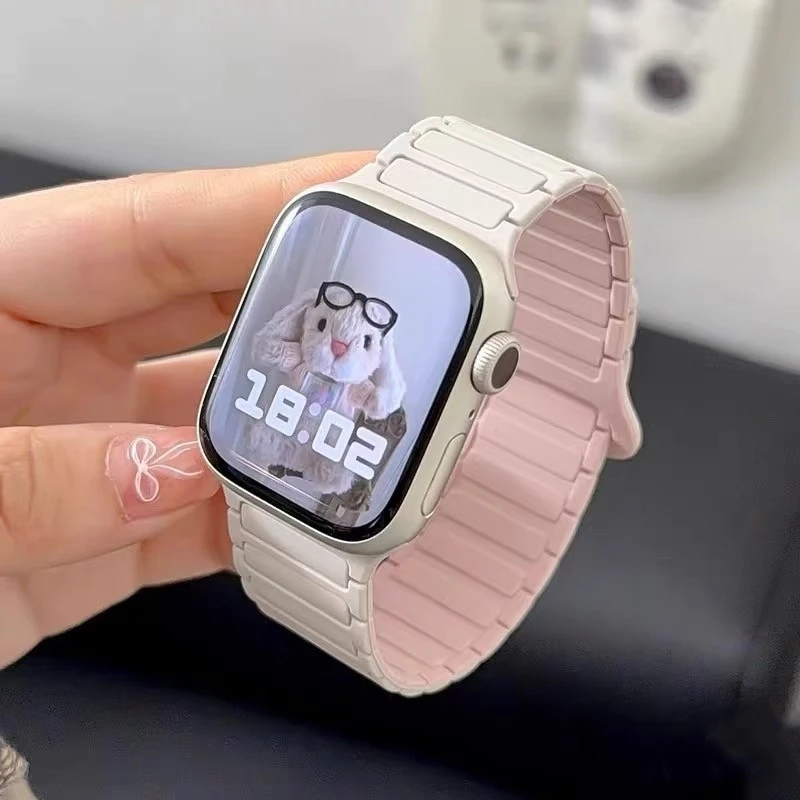 张婧仪同款苹果手表iwatchs11硅胶磁吸简约表带运动腕带iwatchs10