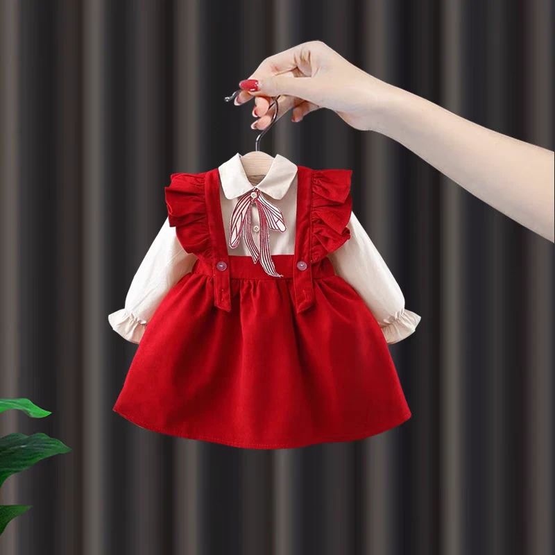 女宝宝秋装套装婴儿公主裙周岁礼服洋气小童春秋衬衣背带裙两件套