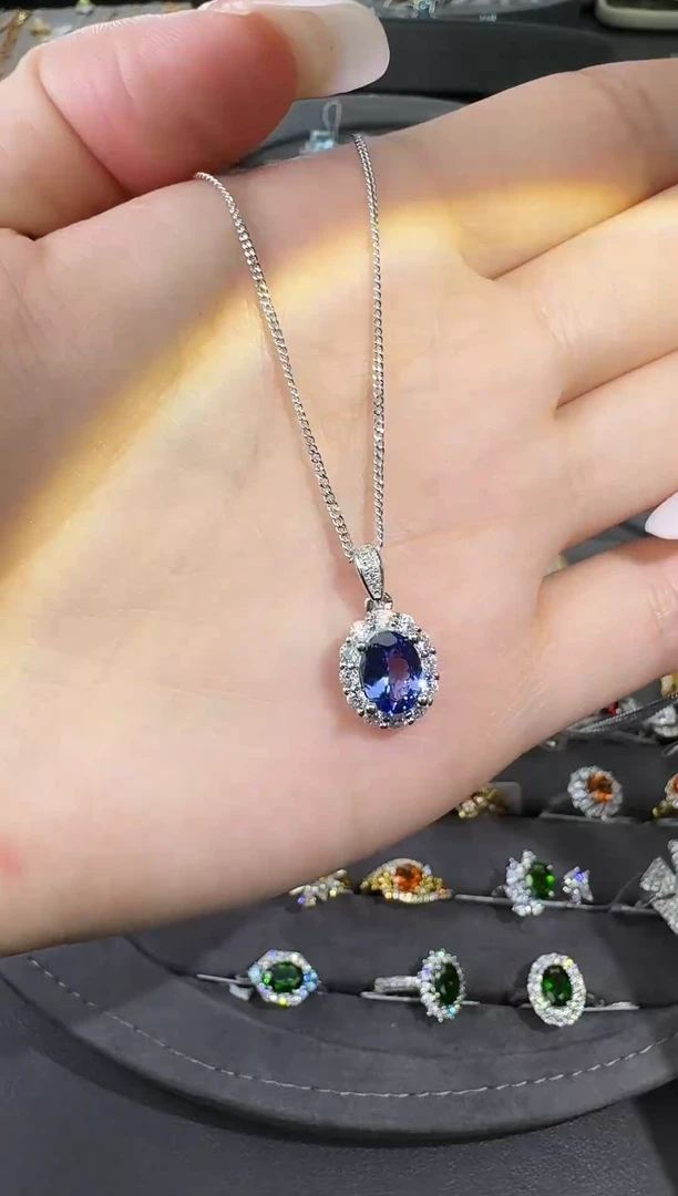 项链银S925镶嵌坦桑石不低于1.0ct【七天鉴赏期】