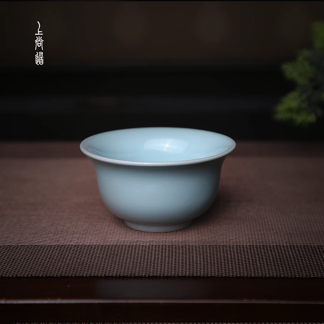 支钉压手120ml原矿天青汝瓷全手工主人杯汝窑茶杯茶具陶瓷冰裂纹
