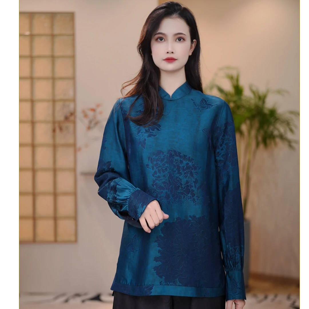 【青绾花笺】满分桑蚕丝新中式国风古典花卉立领上衣JDX25AS251