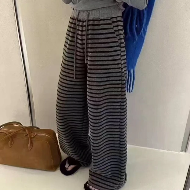 [ W i F i ]169条纹休闲阔腿裤慵懒松弛感薄款显瘦直筒裤子