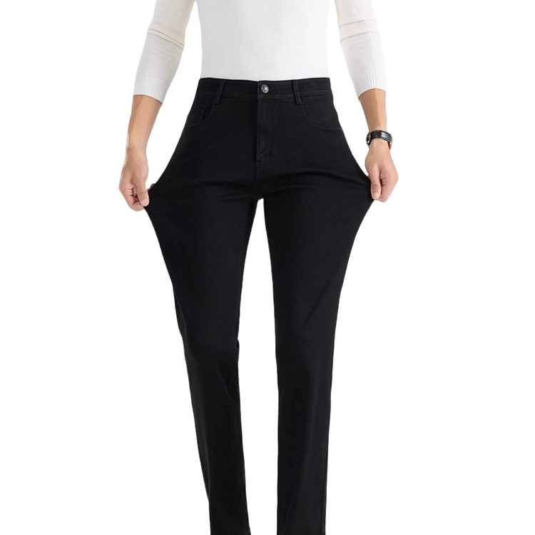 秋冬微弹加厚弹力小直筒牛仔裤免烫高腰五袋款