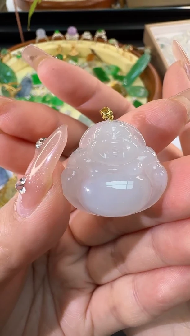 【闪购商品】翡翠颈饰18K金镶嵌缅甸A货翡翠佛公吊坠