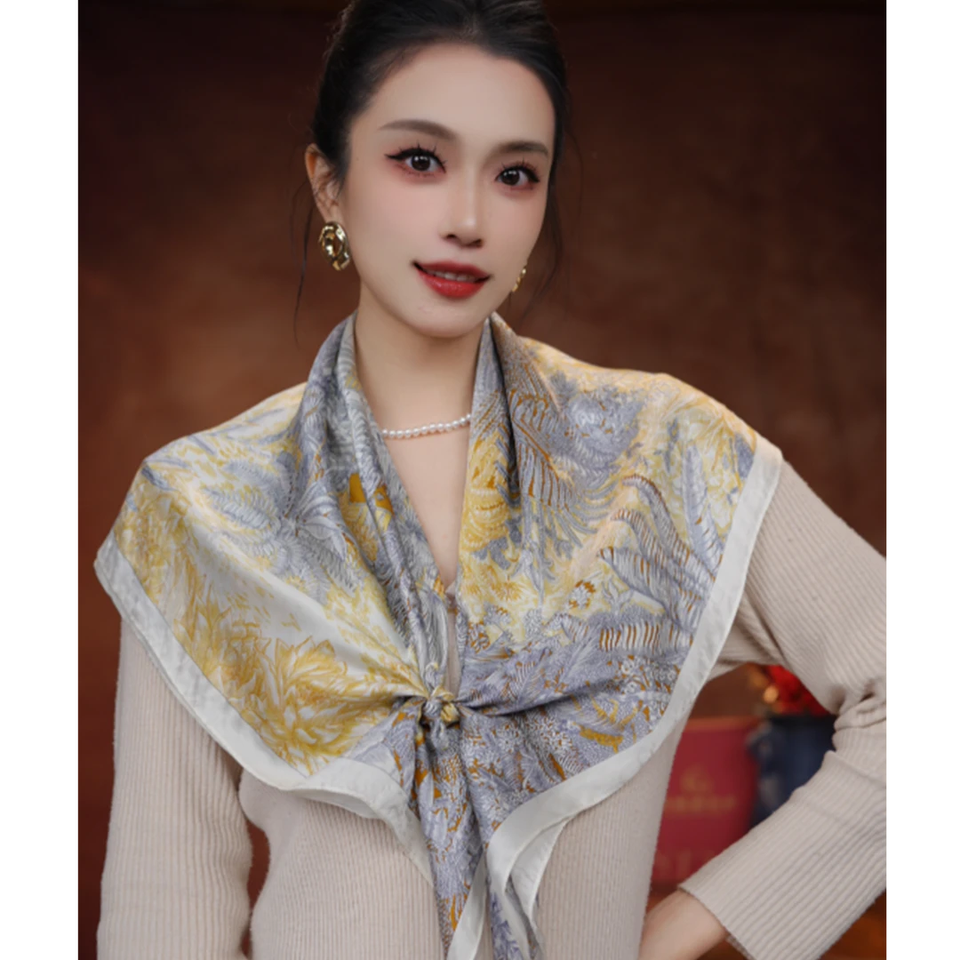 达芬奇密码秋冬真丝桑蚕丝方巾礼物妈妈教师节长辈礼盒装丛林秘境