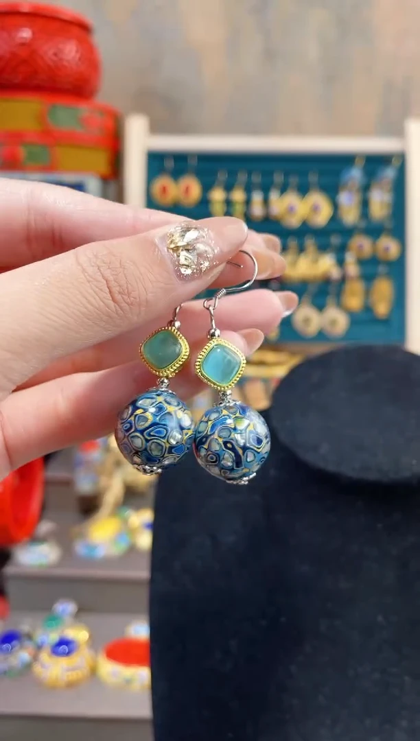 【闪购商品】非遗犀皮漆精品耳环蓝色