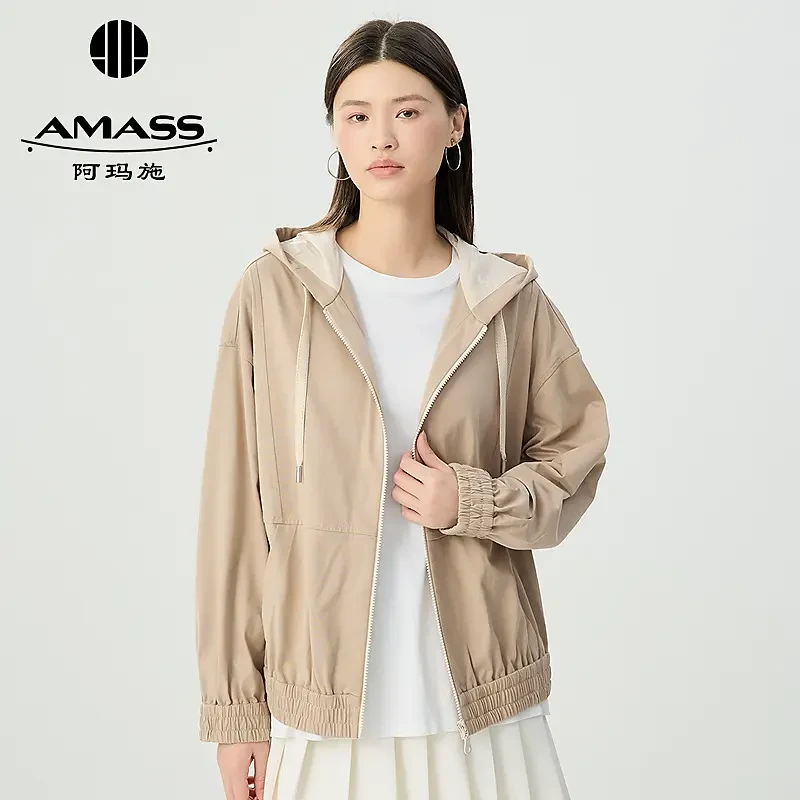 AMASS/阿玛施新款撞色设计下摆松紧宽松版拉链连帽夹克外套540002