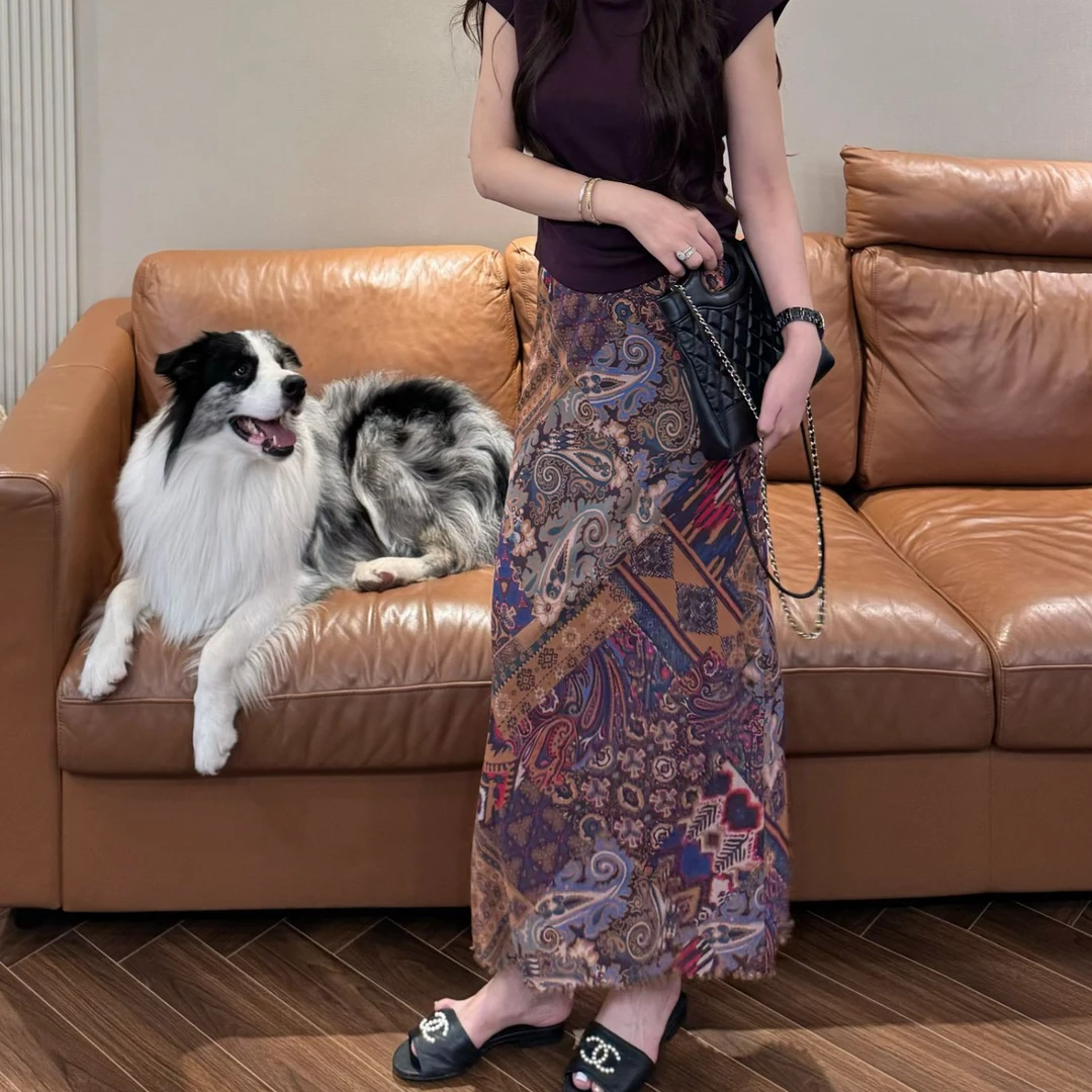 F19 度假风图案印花百搭修身显瘦A字半身裙 EF1903