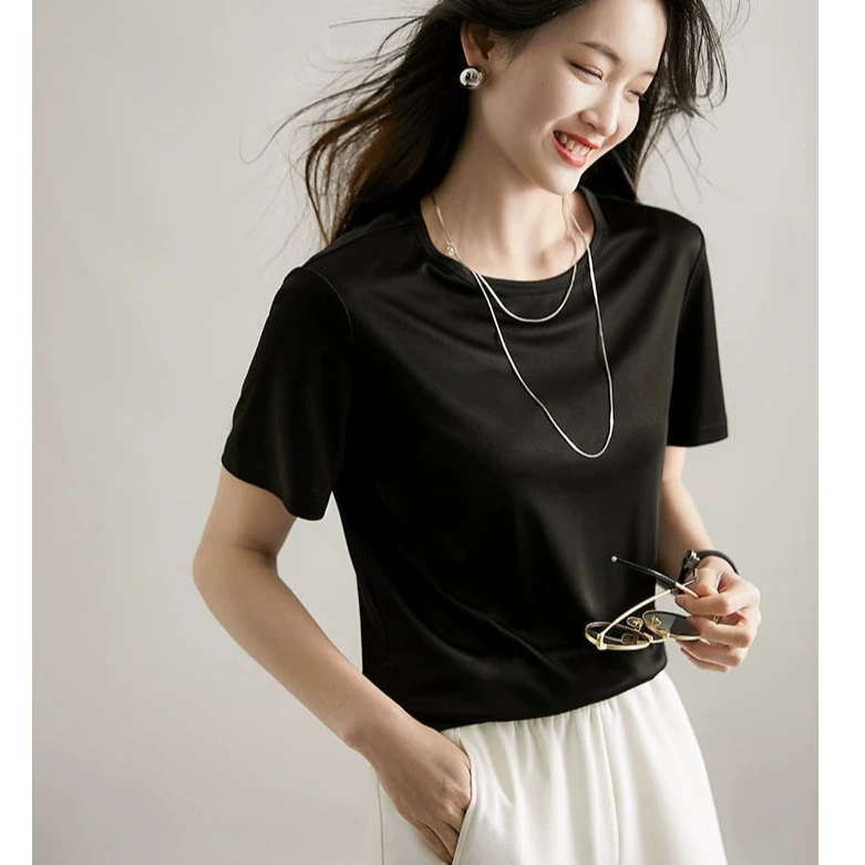 【醋酸T恤】数兰朵夏季圆领时尚小白T 自带凉感高级醋酸短袖上衣