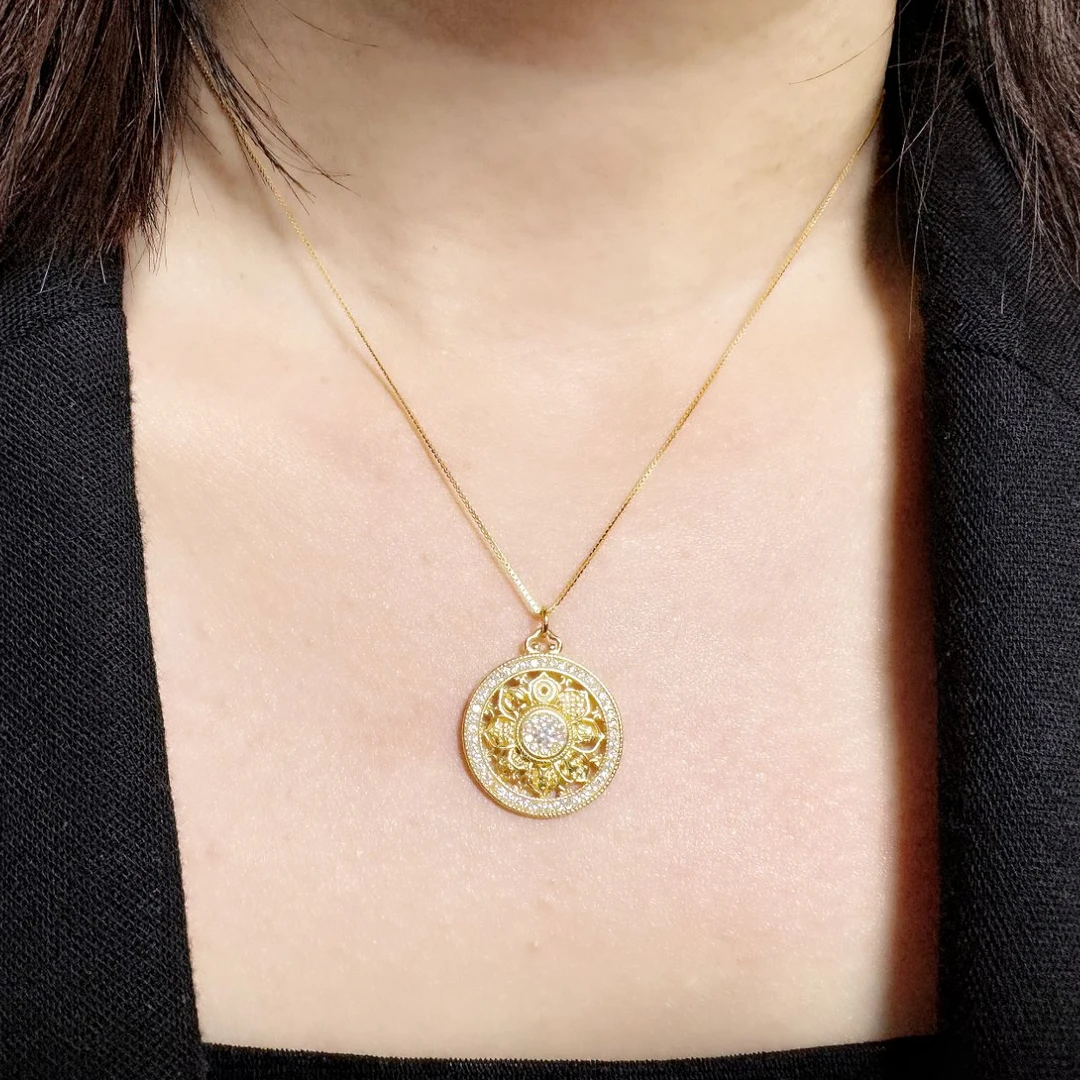 坠链均925银合成锆石 纯银【八宝罗盘】小众轻奢项链女款纯银金色