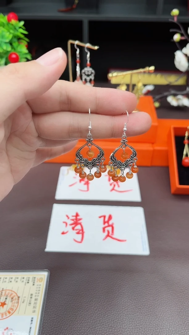 翡翠银S925镶嵌耳饰332000