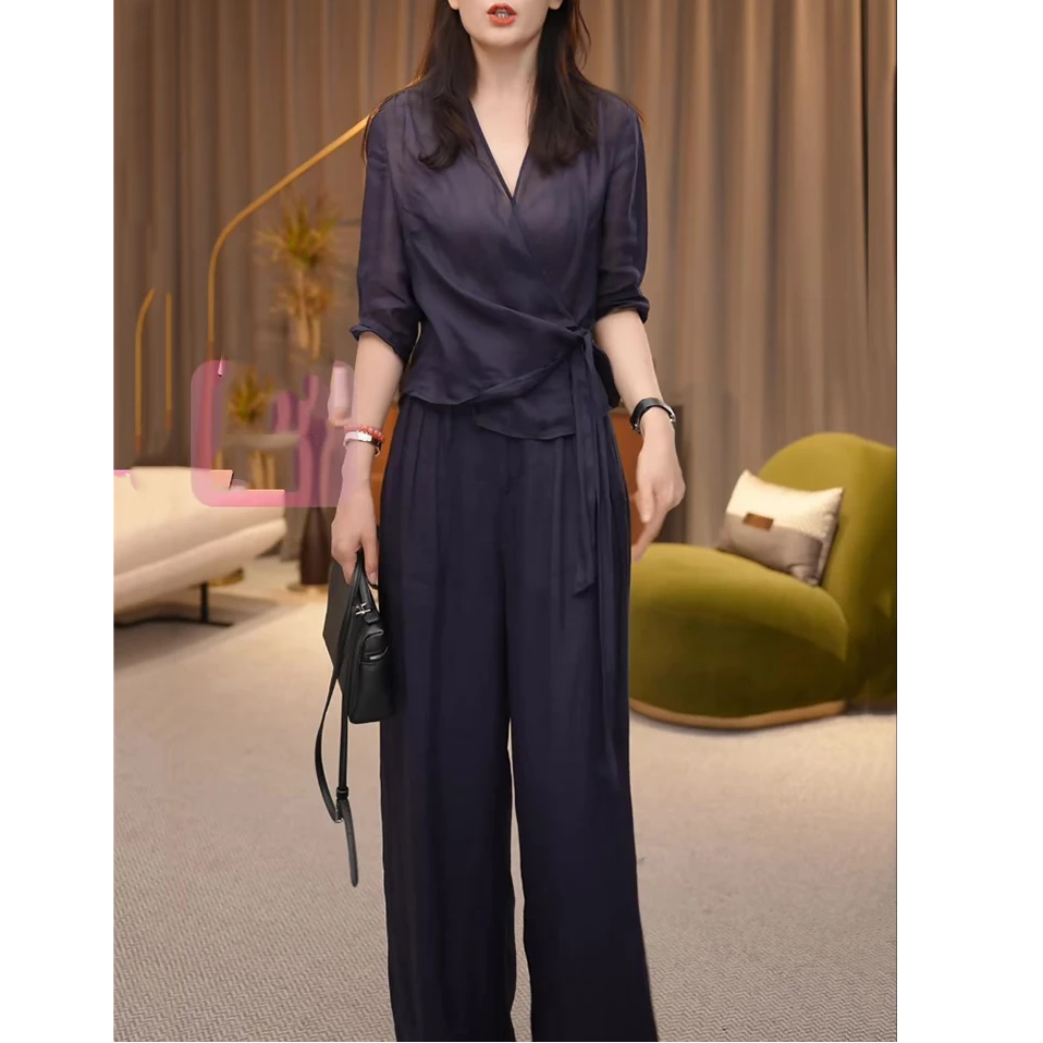 高级感时尚韩版休闲套装女2025夏季新款轻奢显瘦减龄上衣+长裤