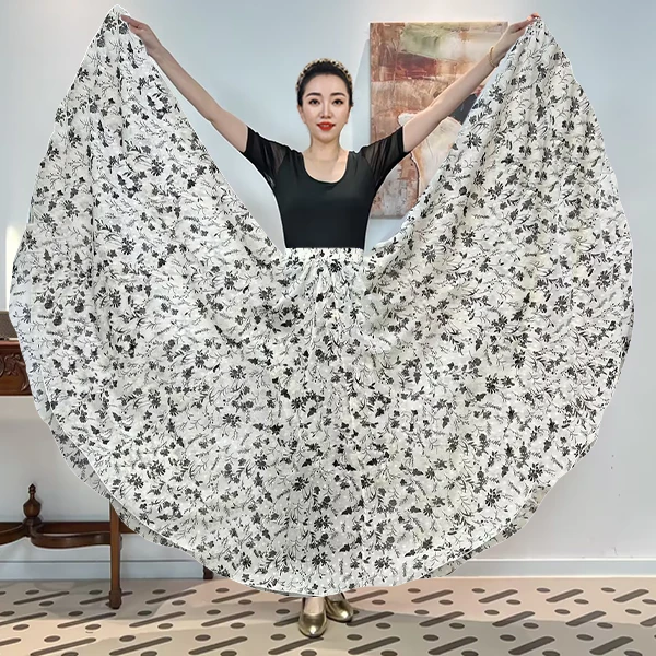 F《挽香玉》时尚雪纺满铺印花半身裙/720大摆带内衬