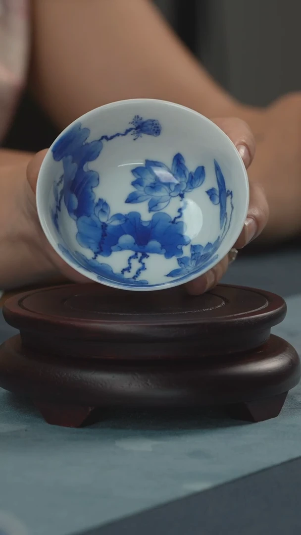 杯子215景德镇手工手绘内绘青花普洱杯（王老师作）