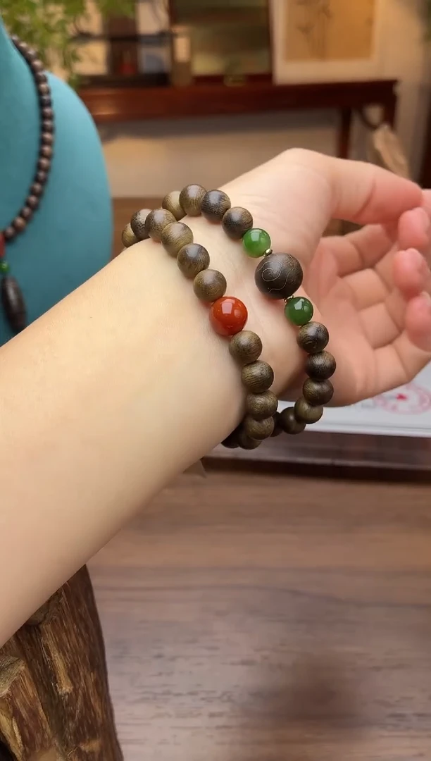 沉香手串越南芽庄黄棋老料08＋祥云1.2设计老料