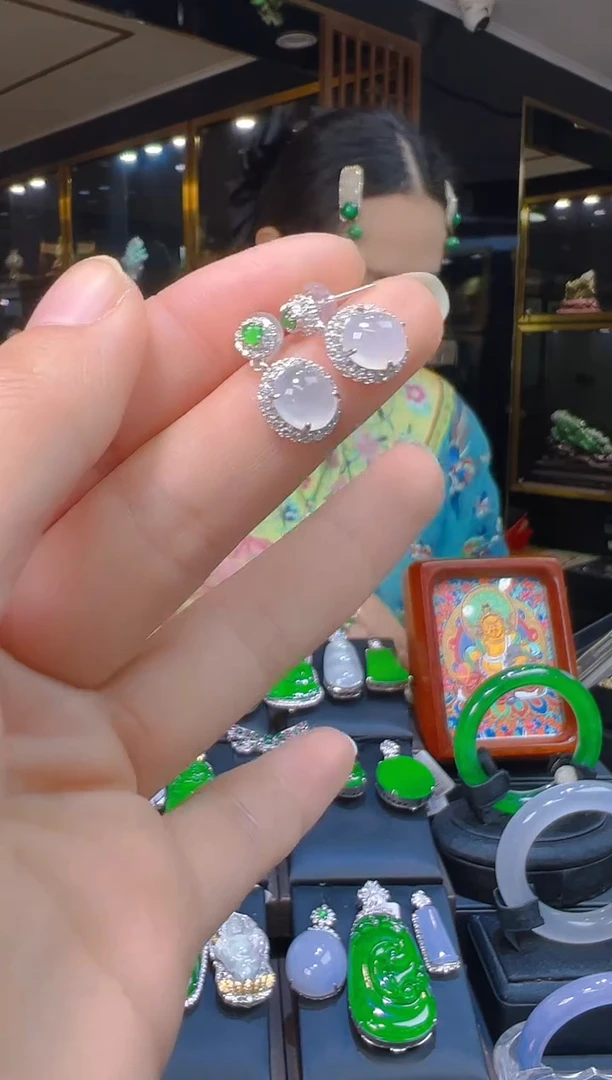 银S925镶嵌翡翠耳饰024(多样性发货发其一)