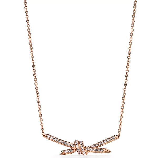 全新未使用 Tiffany & Co./蒂芙尼 Knot系列 玫瑰金满钻绳结项链