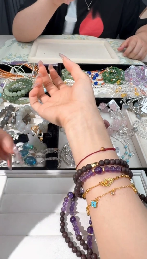 水晶手链银S925镶嵌P004降真香紫水双圈款