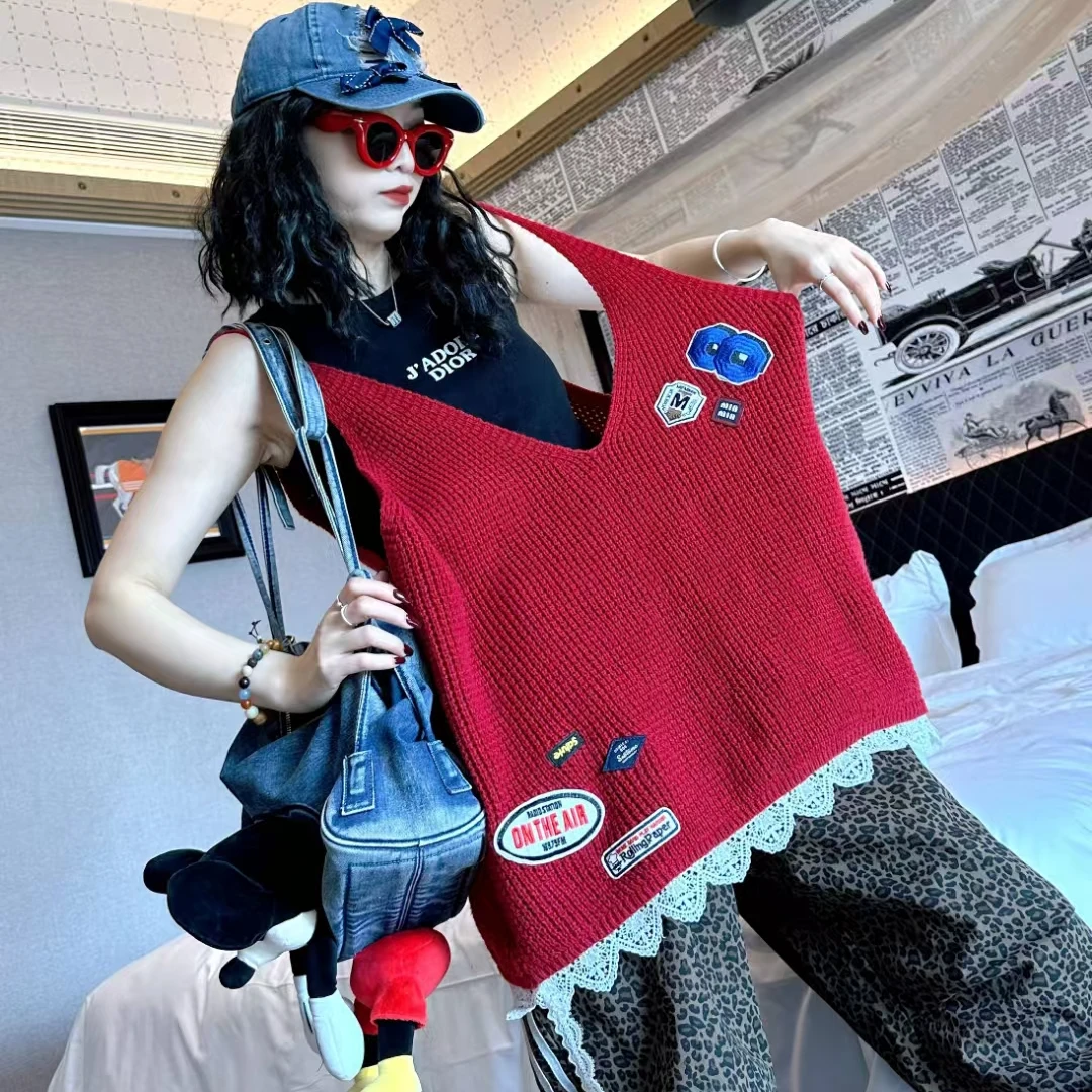 韩版彩色针织毛线个性洋气百搭吊带背心马甲7930