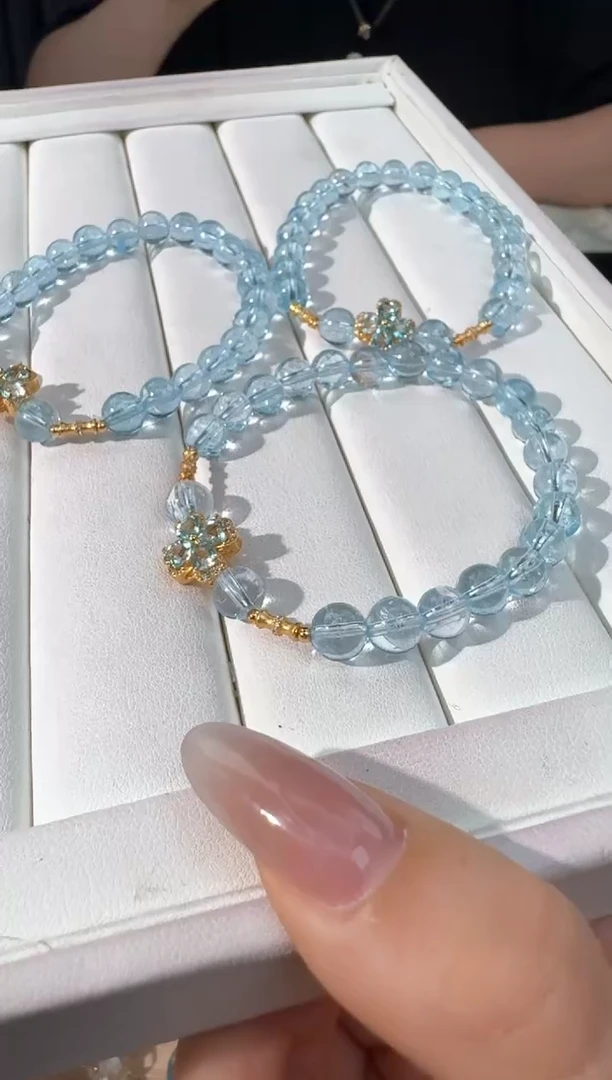 银S925镶嵌手链托帕石蓝托帕镶嵌款发货多样性发其一