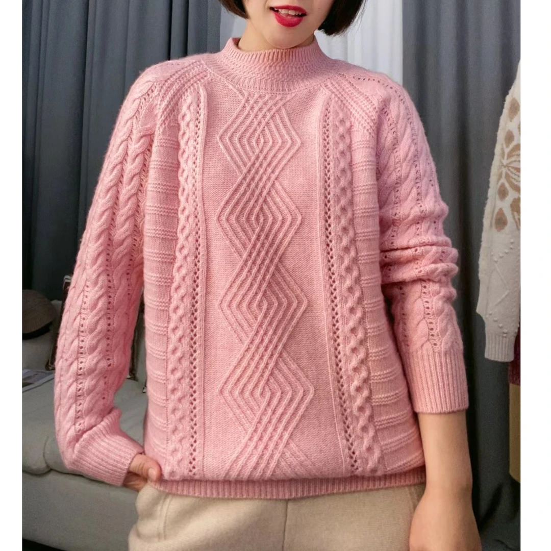 【桃之夭夭】仅一批！重磅三股加厚100山羊绒半高领绞花针织衫