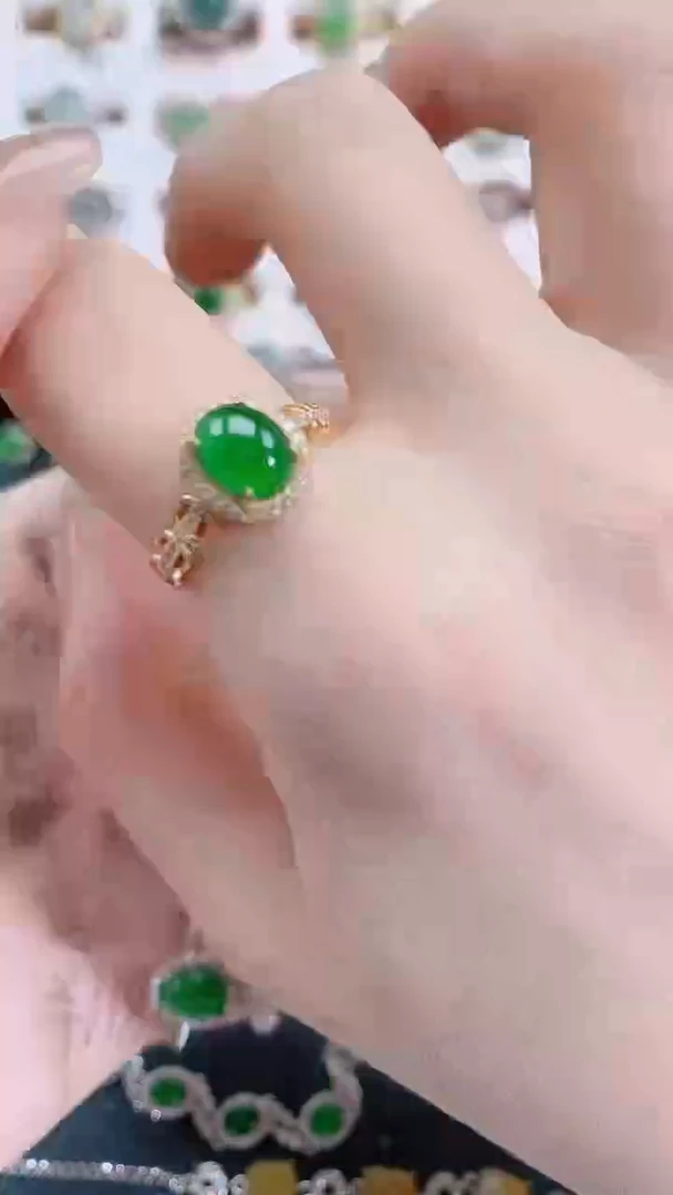 银S925镶嵌戒指翡翠天然翡翠