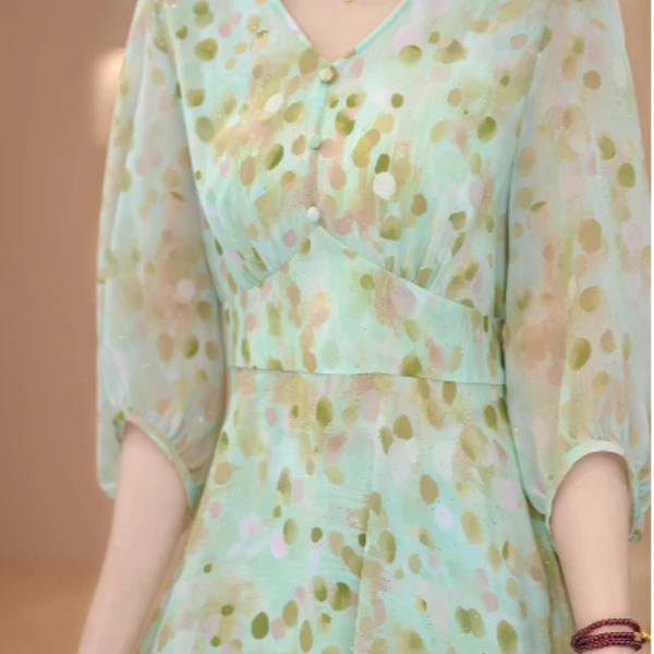 婷婷 【薄荷漫波绿】气质显瘦修身2025新款连衣裙W52A37655