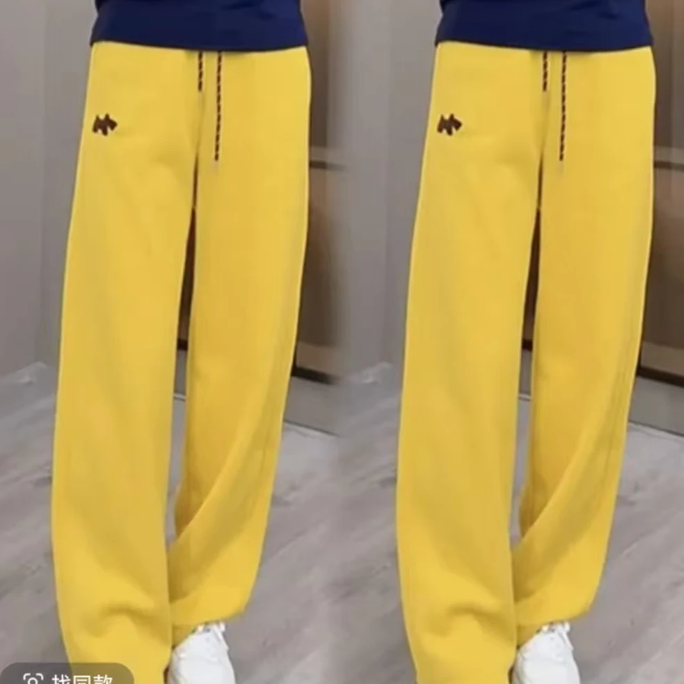 2025春季新款欧货高端松紧腰抽绳束脚运动卫裤直筒阔腿长裤女