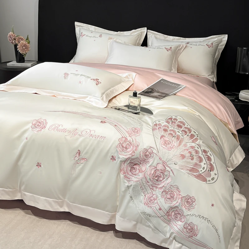 水星全棉贡缎四件套长绒棉被套床笠纯棉加绒床上用品