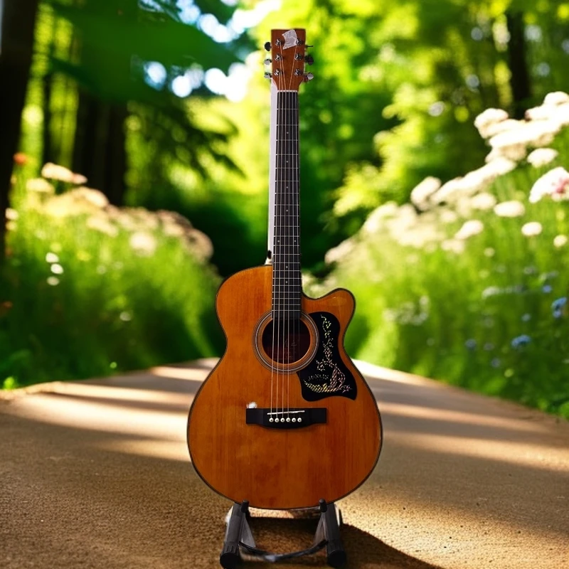 40寸云杉桃花芯缺角面单专业演奏吉他